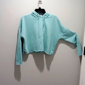 Aerie hooded, cropped sweatshirt in teal, size M.